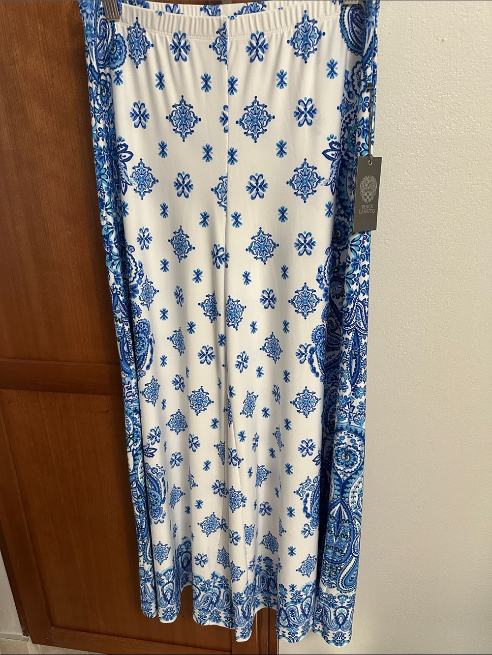 White & Blue Printed Wide-Leg pants